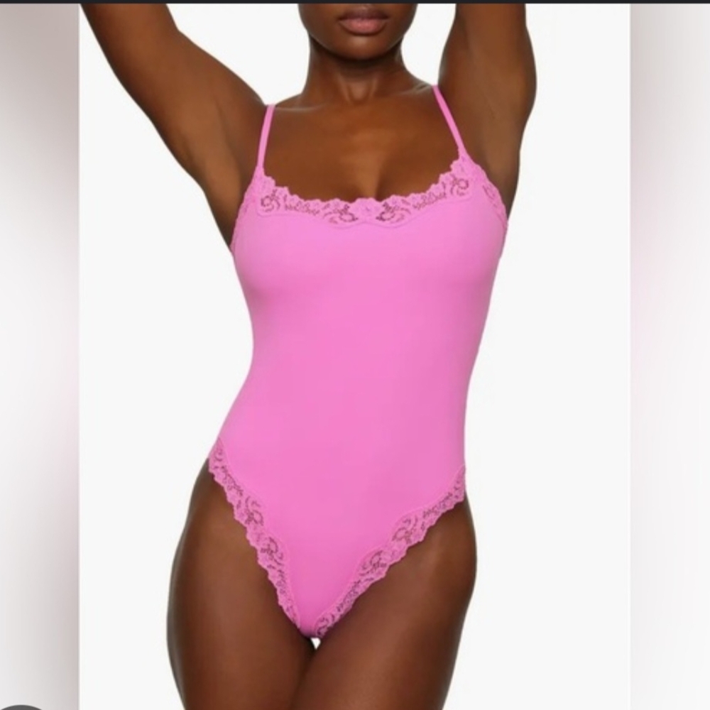 Pink Lace Trim Bodysuit
